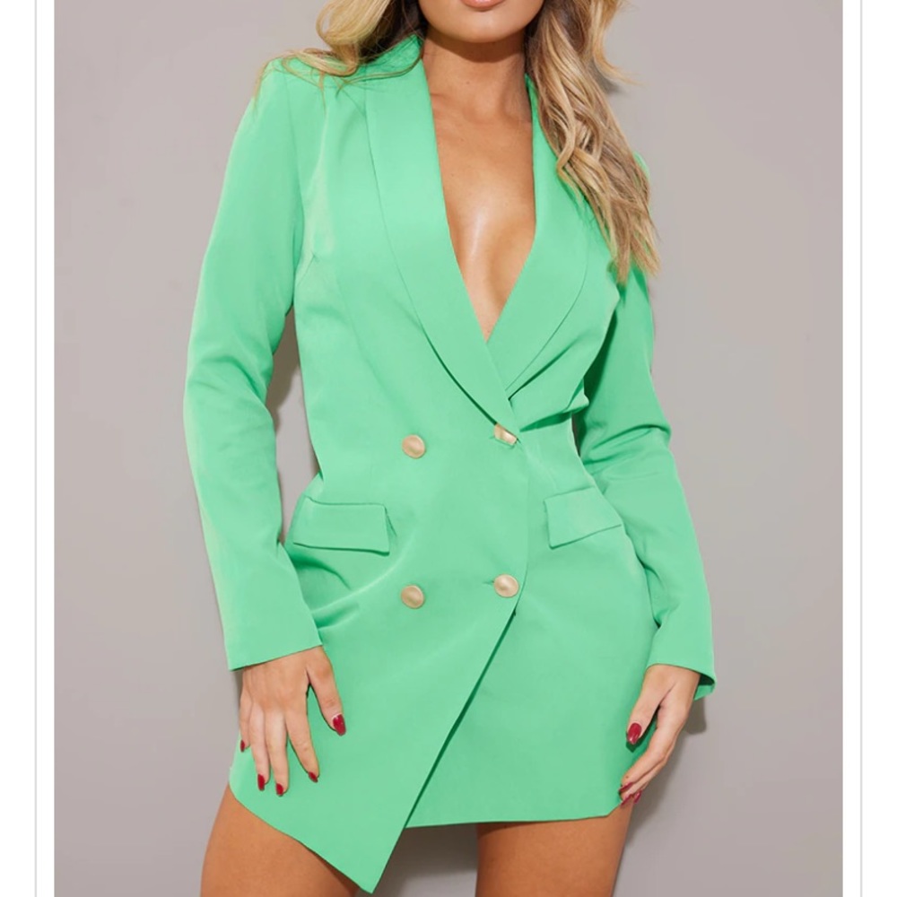 Green Gold Button Blazer Dress